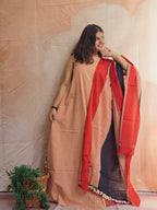 Handblock Printed Mul Cotton Dress Material Set - Red Checks