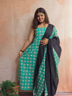 Handblock Printed Mul Cotton Dress Material Set - kamal Boota