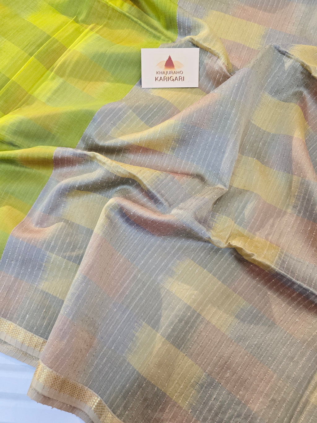 Pure Handwoven Maheshwari Saree with Ghicha Pallu and Blouse - Neon Green