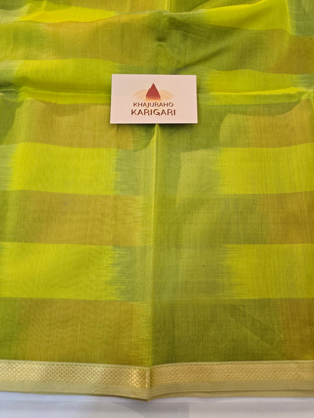 Pure Handwoven Maheshwari Saree with Ghicha Pallu and Blouse - Neon Green
