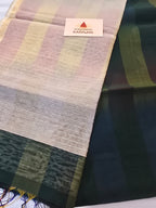 Pure Handwoven Maheshwari Saree with Ghicha Pallu – Shaded Green