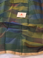 Pure Handwoven Maheshwari Saree with Ghicha Pallu – Shaded Green