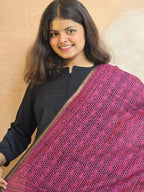 Bagh Handblock Printed Maheshwari Dupatta - Black & Pink