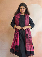 Bagh Handblock Printed Maheshwari Dupatta - Black & Pink