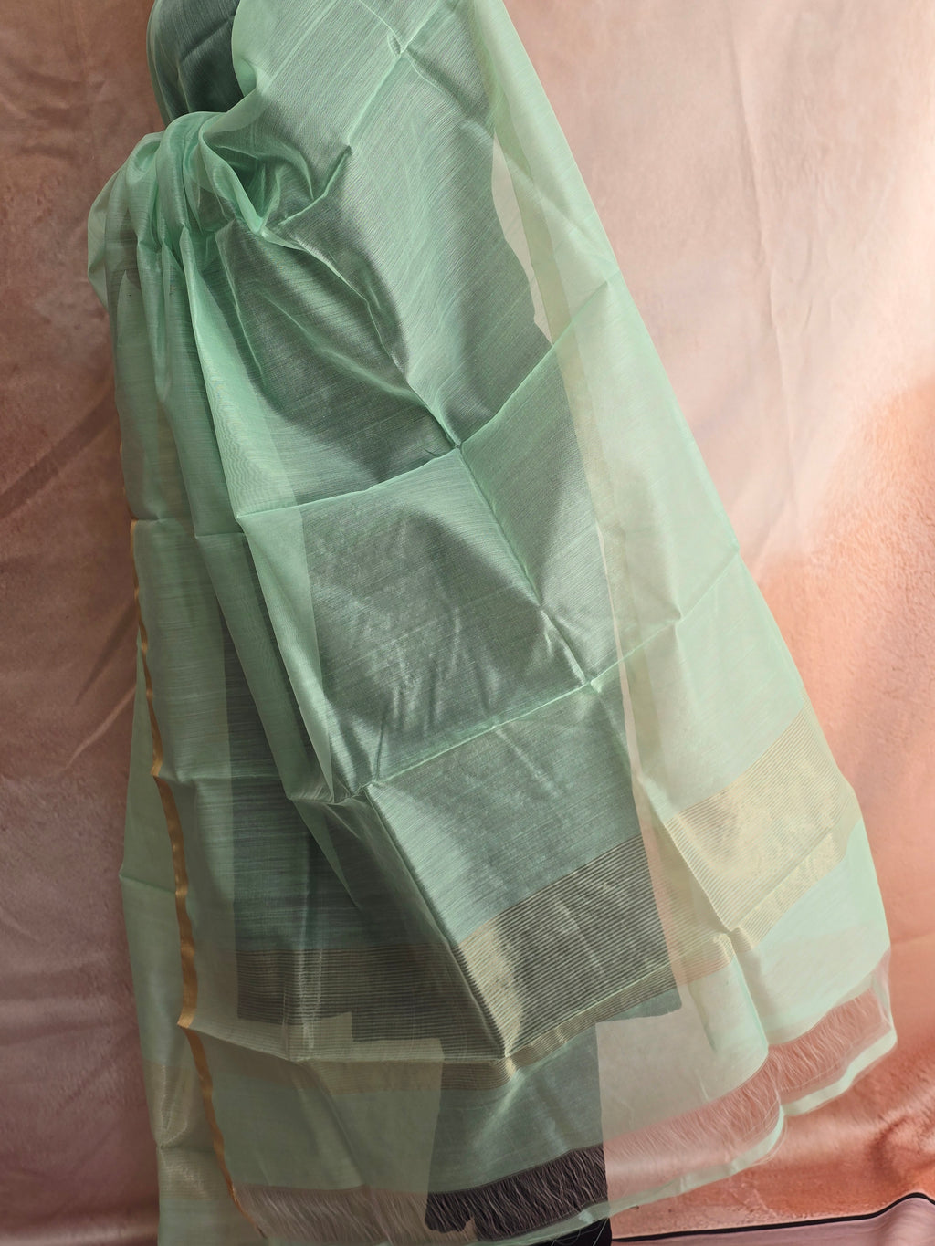 Handwoven Chanderi Silk-Cotton Dupatta with Zari Border - Green