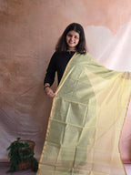Handwoven Chanderi Silk-Cotton Dupatta with Zari Border - Yellow