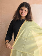 Handwoven Chanderi Silk-Cotton Dupatta with Zari Border - Yellow