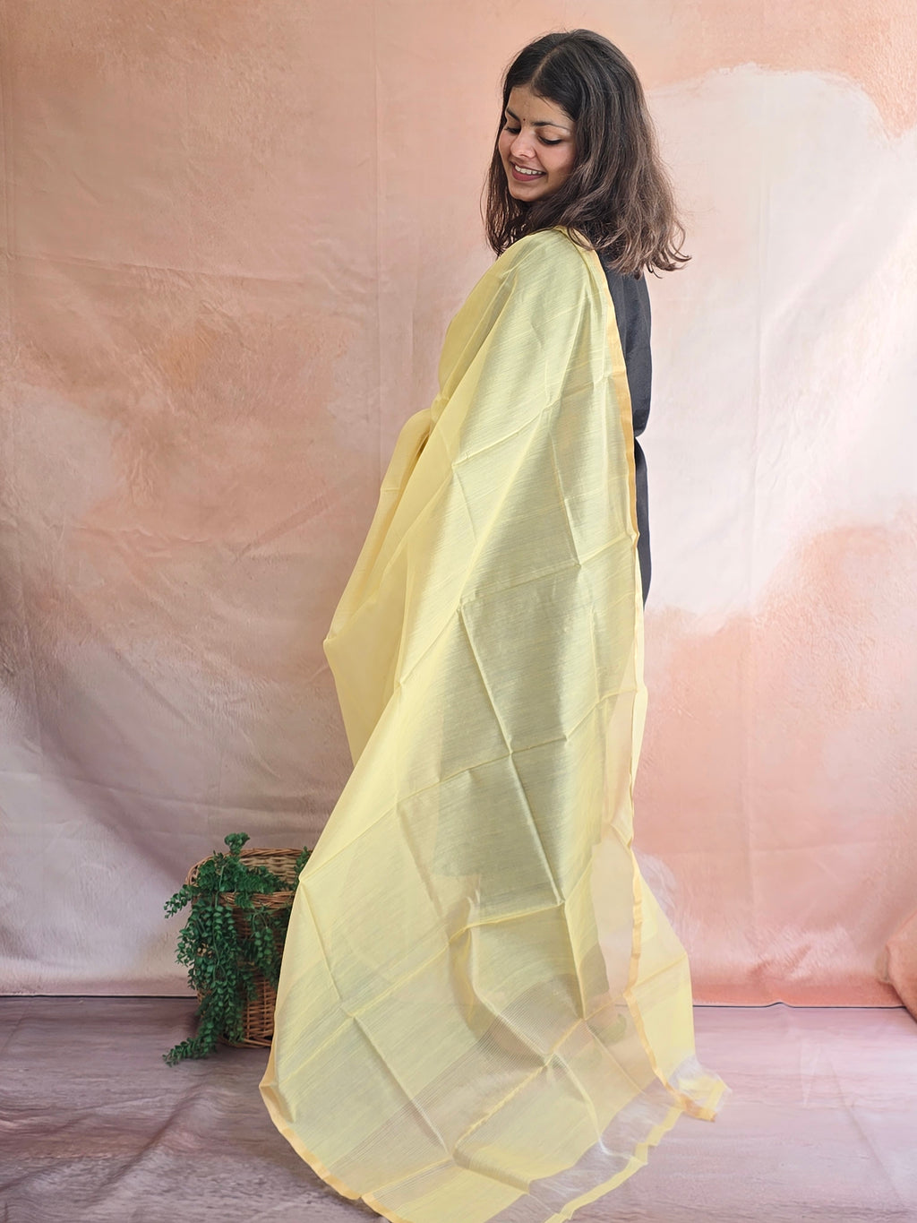 Handwoven Chanderi Silk-Cotton Dupatta with Zari Border - Yellow