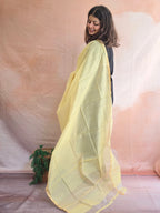 Handwoven Chanderi Silk-Cotton Dupatta with Zari Border - Yellow