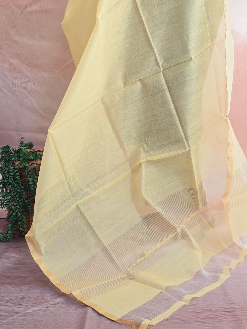Handwoven Chanderi Silk-Cotton Dupatta with Zari Border - Yellow