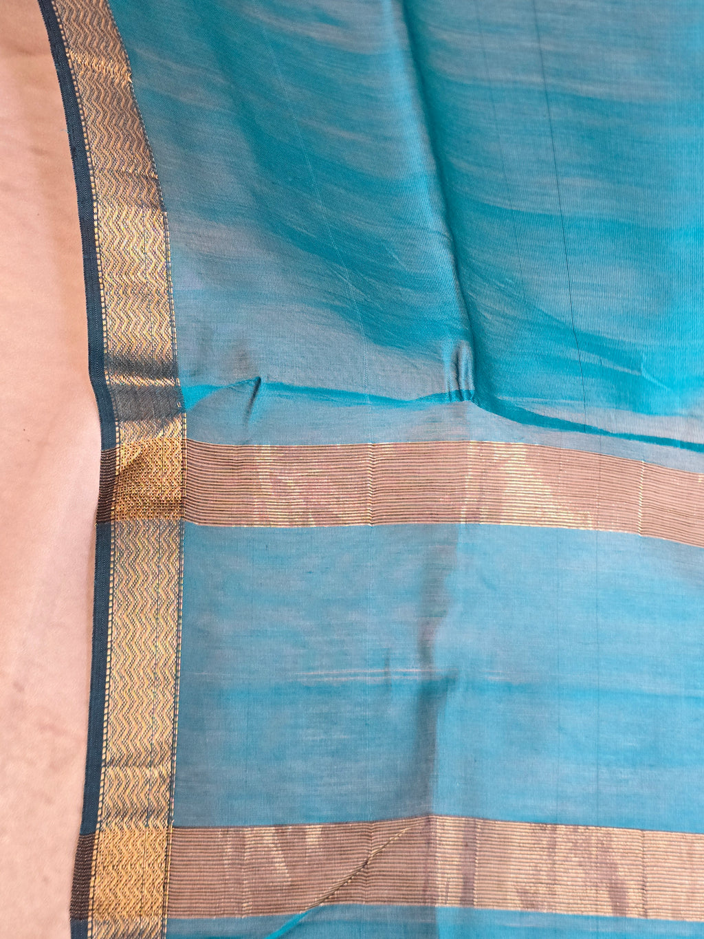 Handwoven Maheshwari Silk-Cotton Dupatta with Zari Border - Blue