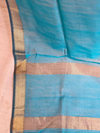 Handwoven Maheshwari Silk-Cotton Dupatta with Zari Border - Blue