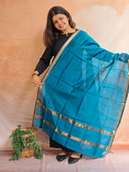 Handwoven Maheshwari Silk-Cotton Dupatta with Zari Border - Blue