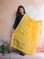 Handwoven Maheshwari Silk-Cotton Dupatta with Zari Border - Yellow