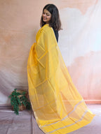 Handwoven Maheshwari Silk-Cotton Dupatta with Zari Border - Yellow