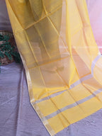 Handwoven Maheshwari Silk-Cotton Dupatta with Zari Border - Yellow