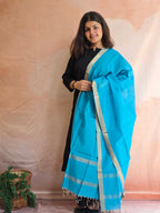 Handwoven Maheshwari Silk-Cotton Dupatta with Zari Border - Light Blue