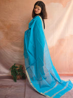 Handwoven Maheshwari Silk-Cotton Dupatta with Zari Border - Light Blue