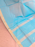 Handwoven Maheshwari Silk-Cotton Dupatta with Zari Border - Light Blue