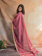 Handwoven Maheshwari Silk-Cotton Dupatta with Zari Border - Dusky Pink