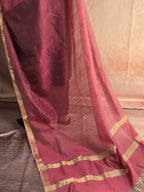 Handwoven Maheshwari Silk-Cotton Dupatta with Zari Border - Dusky Pink