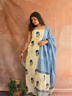 Hand block Printed Mul Cotton Dress Material - Floral