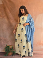Hand block Printed Mul Cotton Dress Material - Floral