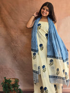 Hand block Printed Mul Cotton Dress Material - Floral