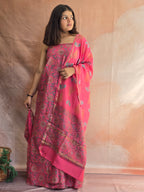 Handblock Printed Chanderi Dress Material Set - Dark Pink