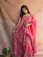 Handblock Printed Chanderi Dress Material Set - Dark Pink