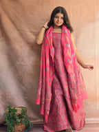 Handblock Printed Chanderi Dress Material Set - Dark Pink