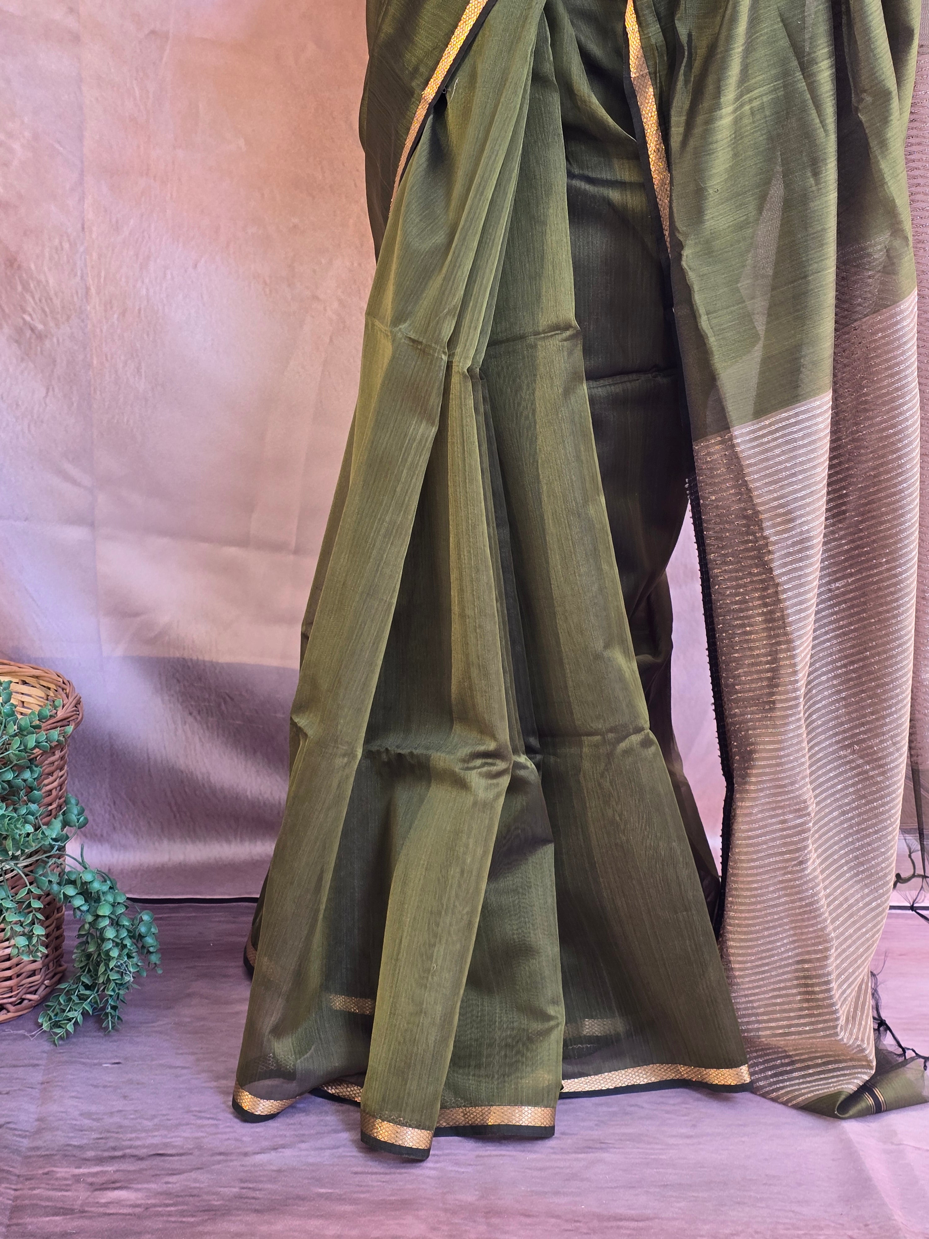 Pure Maheshwari Saree with Ghicha Pallu – Green