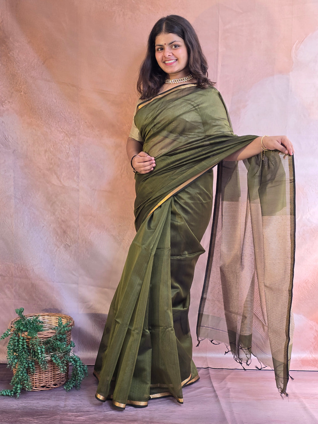 Pure Maheshwari Saree with Ghicha Pallu – Green
