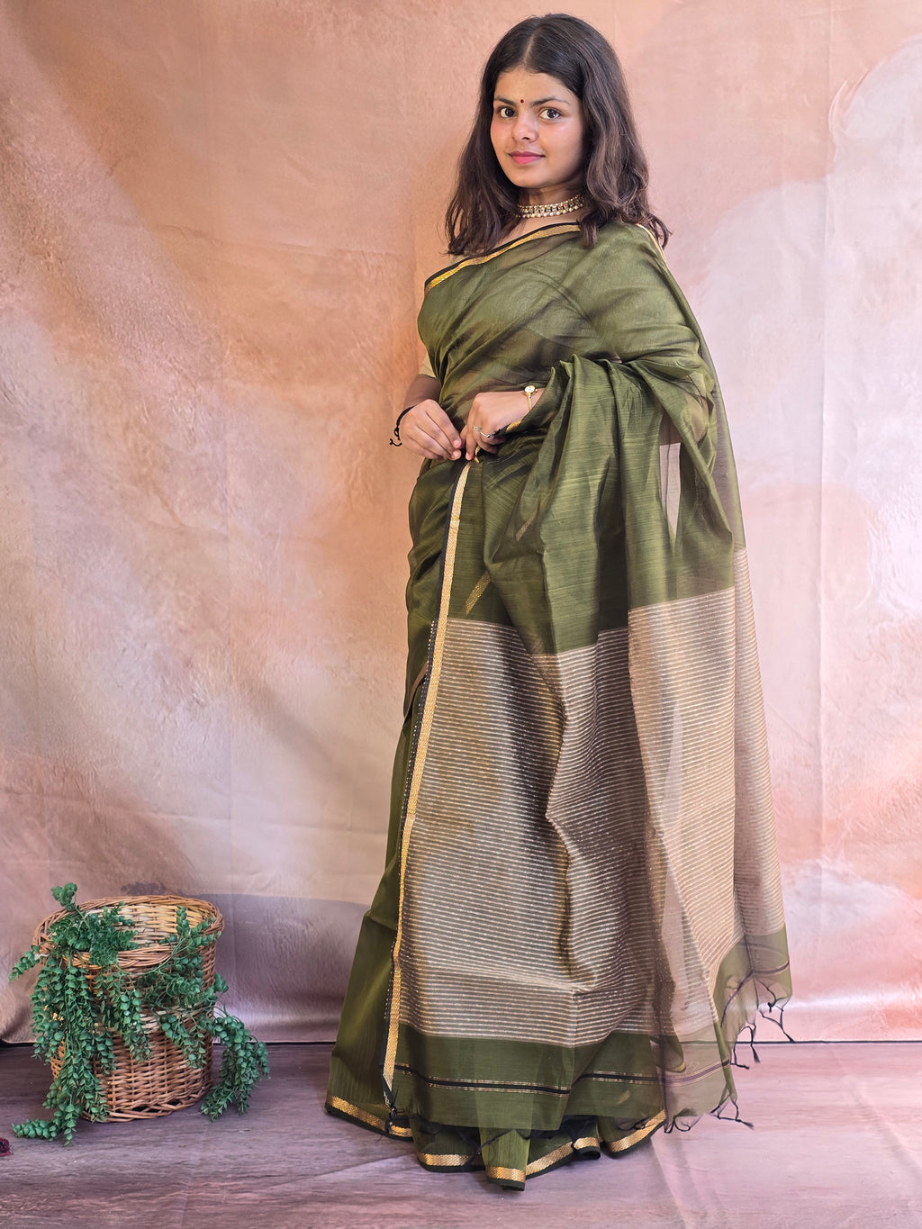 Pure Maheshwari Saree with Ghicha Pallu – Green