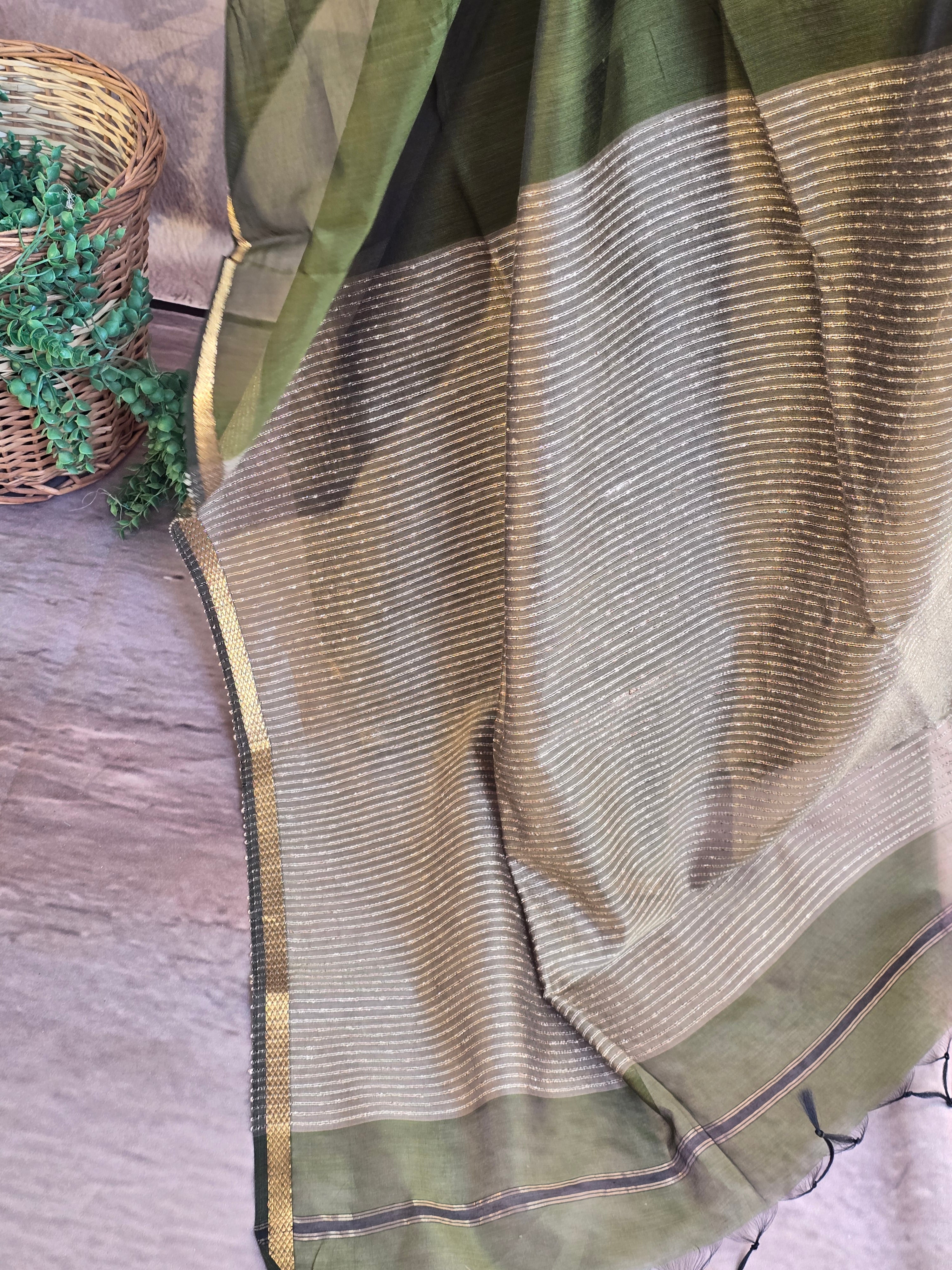 Pure Maheshwari Saree with Ghicha Pallu – Green