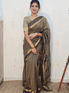 Pure Maheshwari Handloom Saree – Antique Gold with Zari Border
