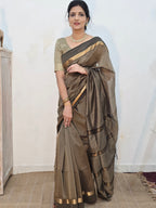 Pure Maheshwari Handloom Saree – Antique Gold with Zari Border