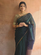 Pure Maheshwari Silk Cotton Saree with Ghicha Pallu – Peacock Blue