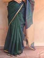 Pure Maheshwari Silk Cotton Saree with Ghicha Pallu – Peacock Blue