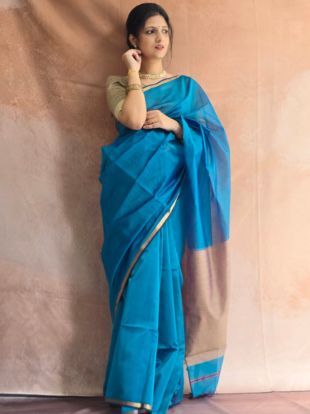 Pure Maheshwari Saree with Ghicha Pallu – Blue