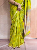 Pure Handwoven Maheshwari Saree with Ghicha Pallu and Blouse - Neon Green
