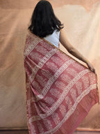 Hand Batik Printed Chinon Saree with Blouse Piece - Peach