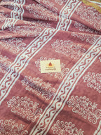 Hand Batik Printed Chinon Saree with Blouse Piece - Peach