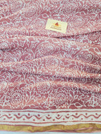 Hand Batik Printed Chinon Saree with Blouse Piece - Peach