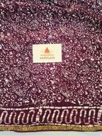 Hand Batik Printed Chinon Saree with Blouse Piece - Wine
