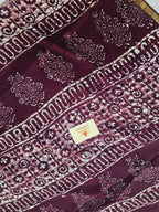 Hand Batik Printed Chinon Saree with Blouse Piece - Wine