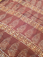 Hand Batik Printed Chinon Saree with Blouse Piece - Brown