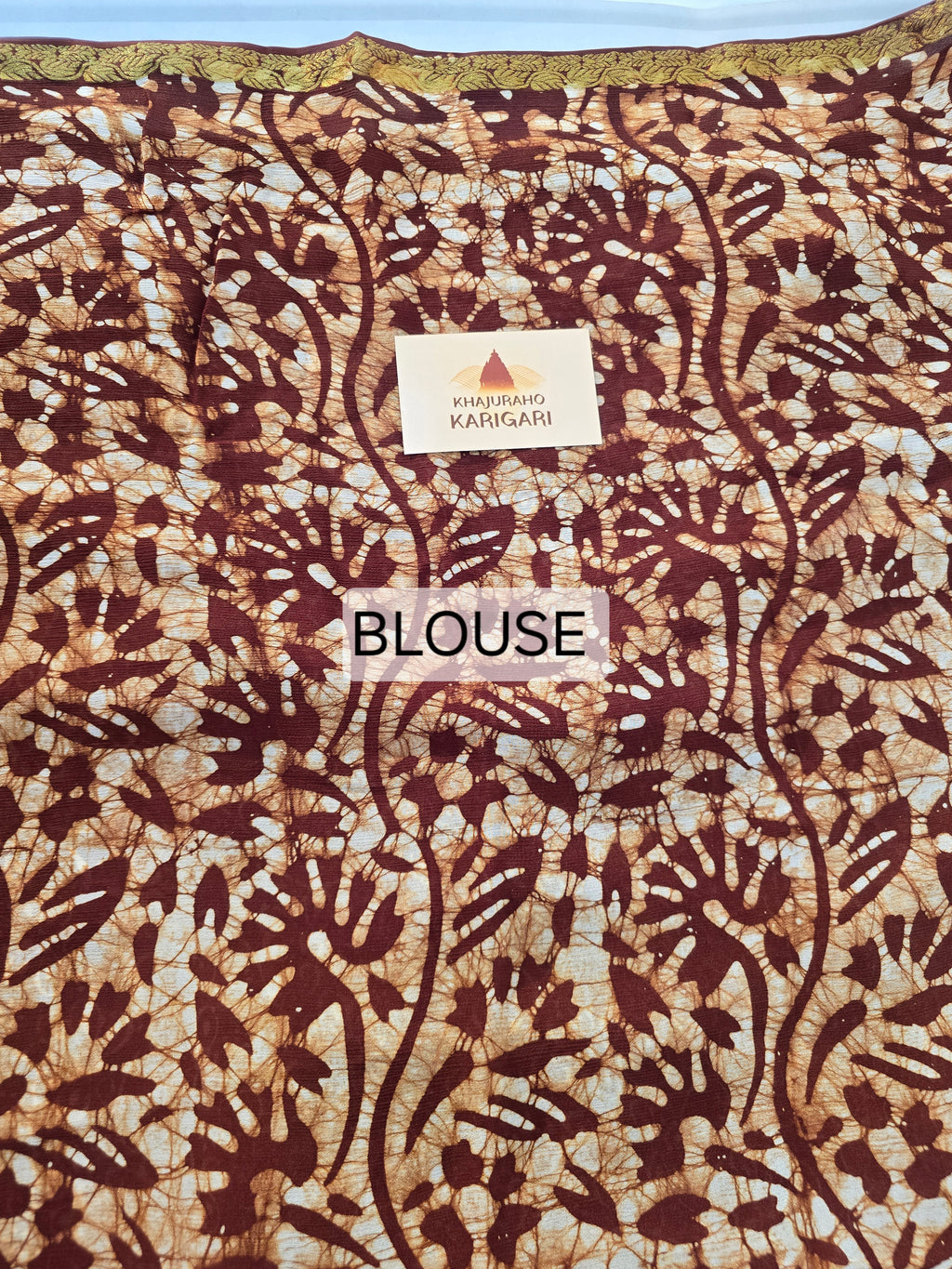 Hand Batik Printed Chinon Saree with Blouse Piece - Brown