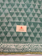 Hand Batik Printed Chinon Saree with Blouse Piece - Green