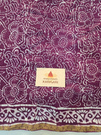 Hand Batik Printed Chinon Saree with Blouse Piece - Purple